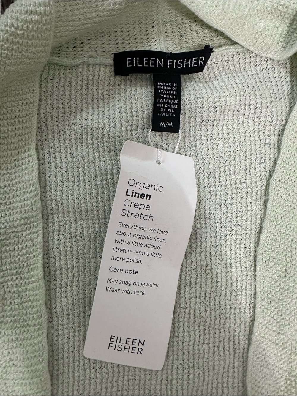 Eileen Fisher NWT Organic Linen Crepe Stretch Long Cardigan Mist Green Size M - Picture 3 of 6